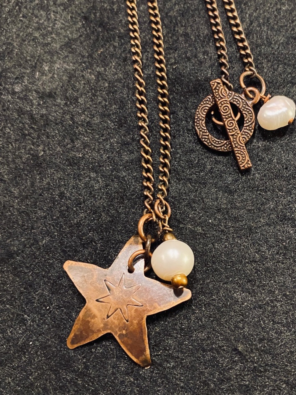 Copper Star and Pearl Necklace